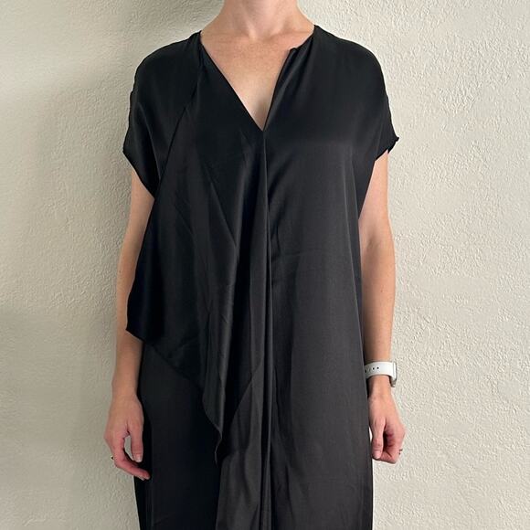 The Row Double Silk Satin Dress size S Flowy Waterfall front Black - Picture 4 of 12